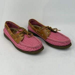 Pink Woven Leather Boat Shoes Classic Preppy Style Sz 11 Sperry 🌸👟